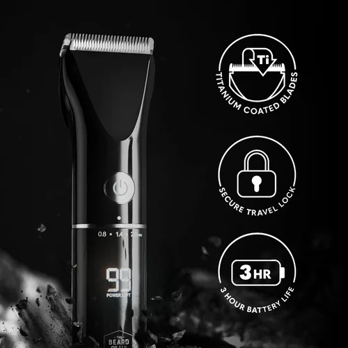 Vista 2 de The Beard Club Recortadora de barba para hombres – Cortadora eléctrica inalámbrica recargable de barba y pelo – Alta potencia 7000 RPM – 8 guías