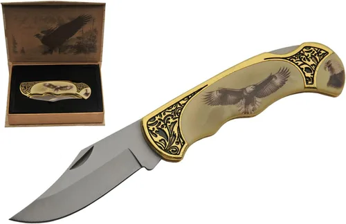 Vista 6 de SZCO Supplies Cuchillo plegable con caja de regalo de ciervo, amarillo