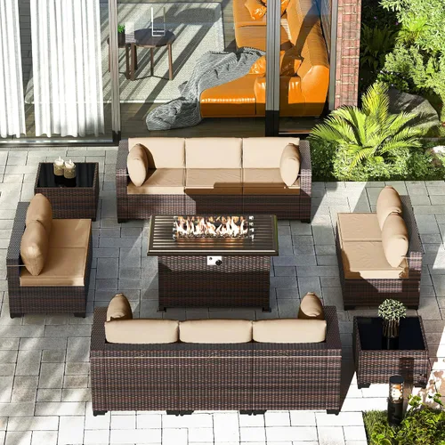 Vista 47 de Gotland Juego de muebles de patio de 6 piezas con 1 mesa auxiliar, 5 plazas de ratán seccional para exteriores con reposabrazos anchos de 29.5 Gris