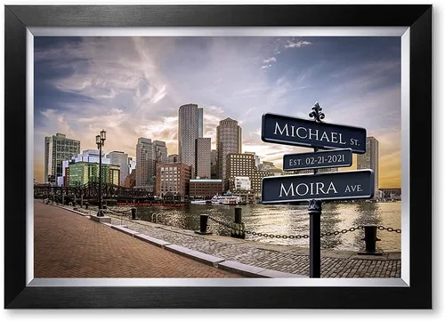 Vista 135 de IPIC - Personalized Framed Canvas with Custom Street Sign in Boston Personalized Street Signs with Names, Custom Canvas Print, Boston Sunset