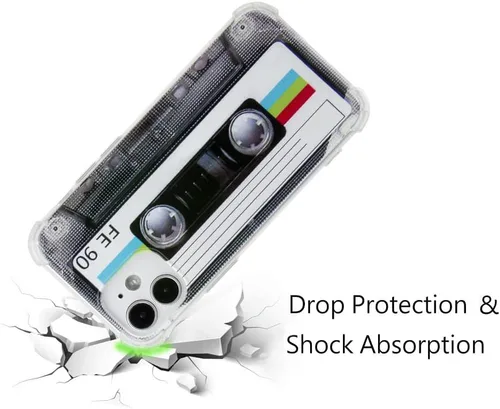 Vista 8 de FAteamll Funda para iPhone 12 Mini, acabado mate, resistente, suave, con esquinas reforzadas, TPU suave, parachoques retro, funda de cinta de casete