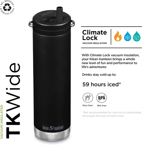 Vista 2 de Klean Kanteen TKWide Botella de agua aislada con tapa giratoria, botella de agua reutilizable de viaje con popote de acero inoxidable, perfecta