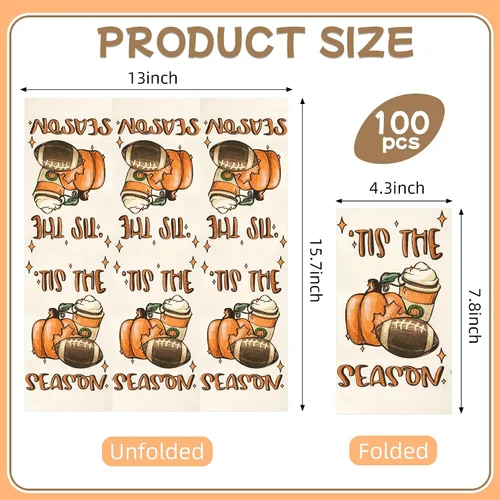 Vista 2 de 100 servilletas de papel para invitados de fútbol de calabaza de Tis The Season