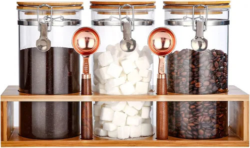 Vista 11 de Recipiente de Vidrio para Almacenamiento de Especias con Cuchara, 3 Frascos Herméticos de 20oz para Condimentos con Bandeja, Juego de Recipientes