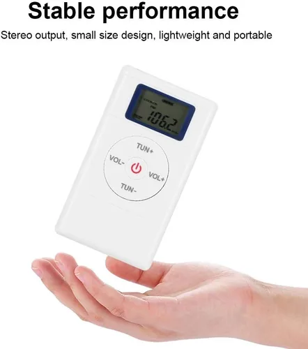 Vista 3 de Tangxi Radios portátiles para auriculares, mini sintonización digital, reproductor de audio de radio FM con cordón y auriculares, batería