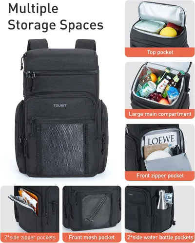 Vista 4 de TOURIT Enfriador de mochila aislante: 30 latas impermeable a prueba de fugas mochila más fresca suave bolsa de viaje playa picnic camping