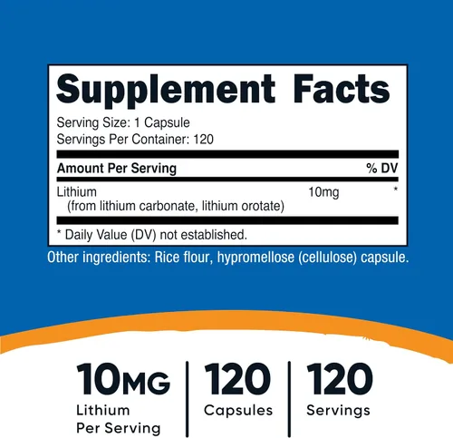 Vista 2 de Nutricost Orotato de litio (10 mg) 120 cápsulas, suplemento de litio vegano