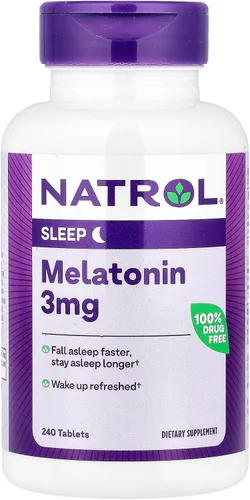 Vista 10 de Natrol Melatonina 3 mg, suplemento dietético para un sueño reparador, suplementos de sueño para adultos, 60 tabletas de melatonina, suministro