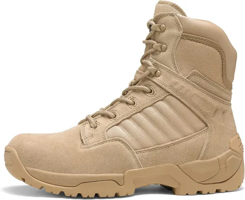 Vista 4 de NORTIV 8 - Botas de trabajotácticasmilitares para hombre ,con cremallera lateral, hechas de cuero para combatemotocicleta