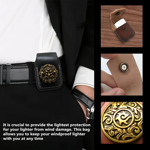 Vista 4 de Leather Lighter Case, Flip top Leather Lighter Pouch, Holder Case with Pocket Belt Loop,Handmade
