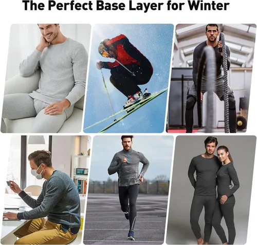 Vista 6 de SIMIYA Men's Thermal Underwear Set Long Sleeves Long Johns Set Base Layer Fleece Lined Tops & Bottoms