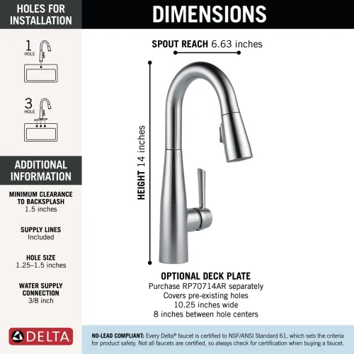 Vista 4 de Delta Faucet Essa Llave de una manija para bar/preparación con acoplamiento de magnatita y cabezal rociador Touch-Clean, 9913-AR-DST