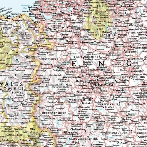 Vista 2 de National Geographic Maps Mapa de pared de Inglaterra y Gales, compacto, 21.5 x 16.25 pulgadas, laminación frontal