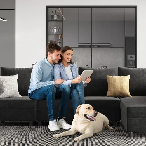 Vista 3 de Apicizon Sofá modular modular en forma de U de 9 asientos con almacenamiento, moderno juego de sofá de chenilla, cómodos sofás con diván para sala