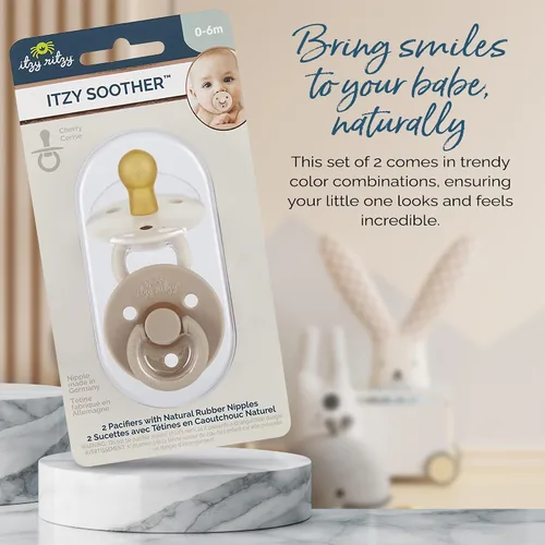 Vista 6 de Itzy Ritzy Chupetes de goma natural para 0 a 6 meses, juego de 2