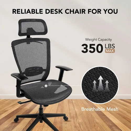 Vista 7 de SANODESK OS3 - Silla de oficina ejecutiva grande y alta, silla de computadora de malla ajustable en altura con reposacabezas ajustable y soporte