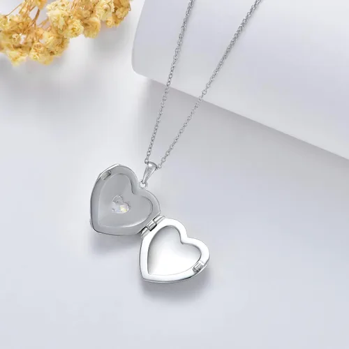 Vista 4 de LONAGO Collar con medallón de corazón que sostiene imágenes, plata de ley con foto, medallón con foto, regalo para mujeres y niñas