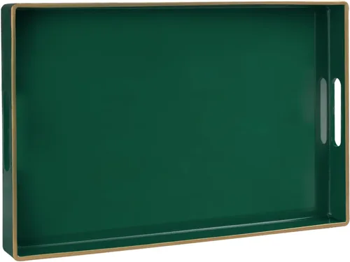 Vista 15 de MAONAME - Bandeja decorativa verde oscuro, bandeja de servir redonda de 13 pulgadas con asas, bandejas de plástico para mesa de café, bandejas
