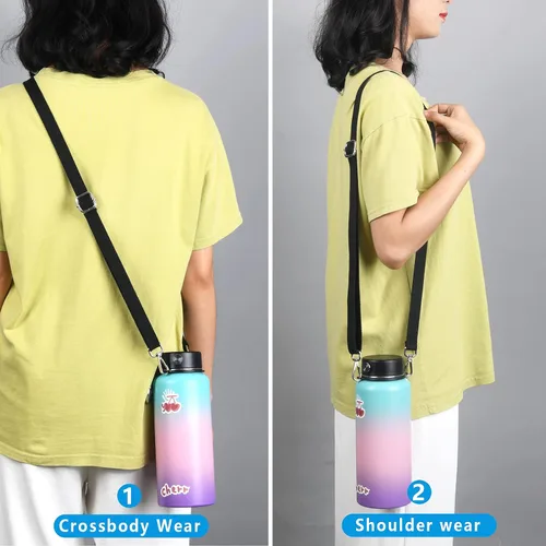 Vista 3 de Wongeto Mango de paracaídas con correa de hombro ajustable para botellas de agua de boca ancha de 12 onzas, 18 onzas, 24 onzas, 32 onzas y 40 onzas