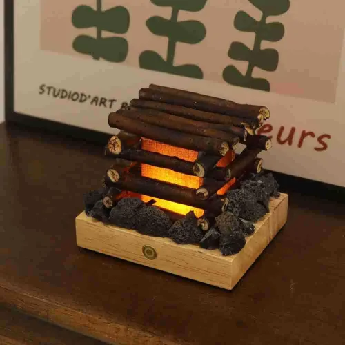 Vista 7 de Farol de chimenea pequeño y acogedor tradicional realista con efecto de llama de leña, luz LED, estilo carbón, lámpara de mesa