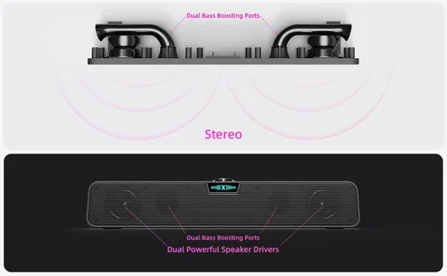Vista 3 de Altavoces de barra de sonido de computadora para PC de escritorio, Mac, enchufe USB, con cable, altavoces externos para monitor de escritorio