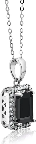 Vista 3 de Gem Stone King Collar con colgante de plata de ley 925 de 0.354 x 0.276 in con piedra preciosa de corte esmeralda y moissanita blanca para mujer