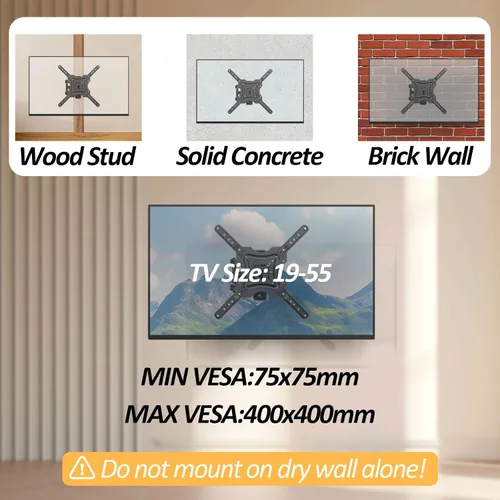 Vista 4 de Soporte de pared para TV de movimiento completo, soporte de pared para monitor de TV, extensión de inclinación giratoria para televisores LCD LED 4K