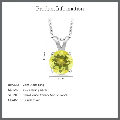 Vista 30 de Gem Stone King Collar con colgante solitario de plata de ley 925 de 0.236 in con piedra natal redonda Collar de 4 puntas para mujer Con cadena