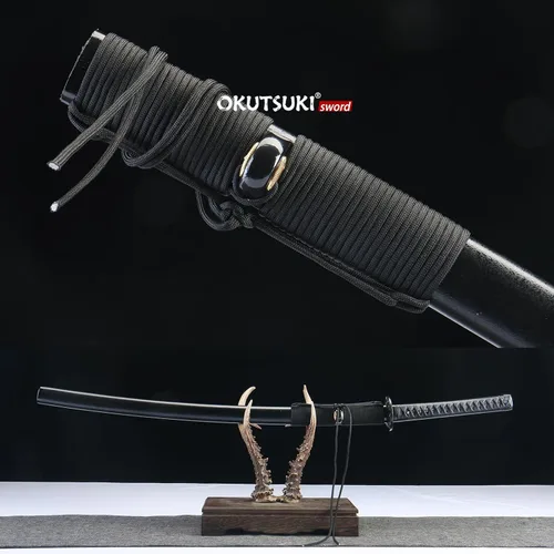 Vista 4 de Katana samurái negra espada japonesa de 41 pulgadas, afilada hecha a mano, acero de alto carbono, espiga completa
