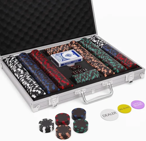 Vista 11 de Juego de 300 fichas de póquer numeradas para Texas Holdem, Blackjack, torneos con estuche de aluminio, 2 barajas de cartas, distribuidor, ciego Negro
