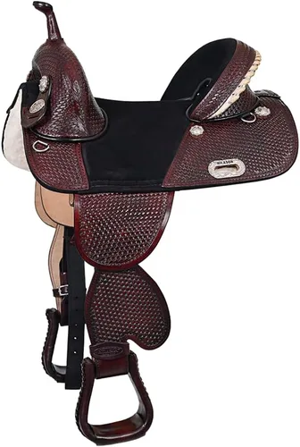 Vista 12 de HILASON Western Treeless Trail Barrel Saddle American Leather Negro