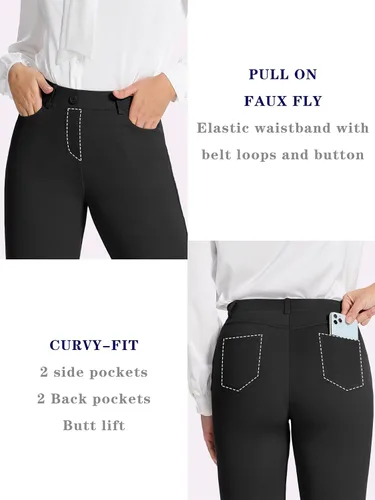 Vista 4 de Tapata - Pantalones de vestir rectos y elásticos de 28303234 pulgadas, con bolsillos, tallas estándar, altas y petite, adecuados para oficina