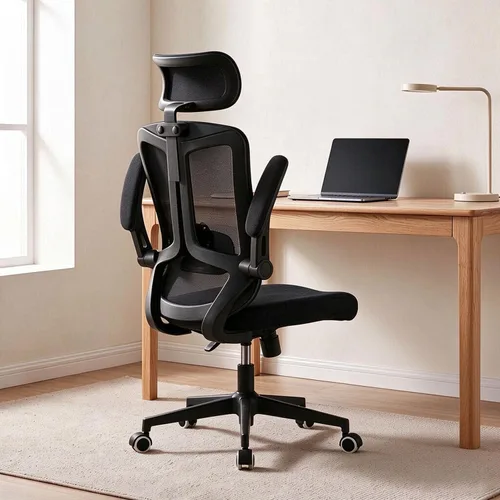 Vista 12 de Silla ergonómica de malla para oficina en casa, silla de escritorio resistente de 350 libras con soporte lumbar, reposabrazos abatibles, silla 02