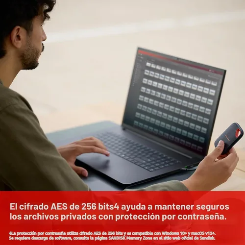 Vista 6 de Sandisk 500GB Extreme Portable SSD, Up to 2000MB/s Transfer Speed-New