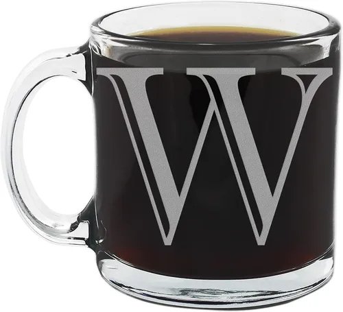 Vista 21 de Spotted Dog Company Taza de café de vidrio transparente con monograma grabado de 12 onzas (letra A), regalos de café personalizados de la A a la Z