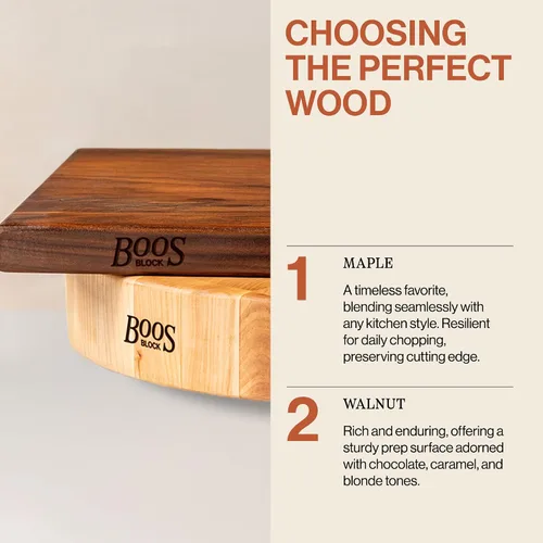 Vista 7 de John Boos Tabla de Cortar Cuadrada de Madera de Arce Serie B 12"x12" – 1.5" de Espesor, 6 libras Bloque de Carnicero No Reversible con Patas