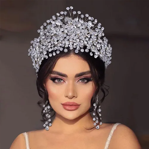 Vista 2 de ULAPAN HP376 - Diadema de boda con diamantes de imitación de plata para mujer, hecha a mano, accesorios para el cabello