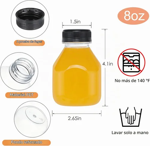 Vista 5 de Fhxtcygj - 24 botellas de plástico de 8 onzas con tapas, contenedor de jugo con tapas