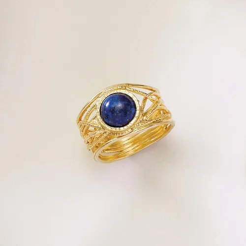 Vista 4 de Ross-Simons Anillo calado texturizado con piedras preciosas en oro de 18 quilates sobre plata esterlina Gema Lapislázuli