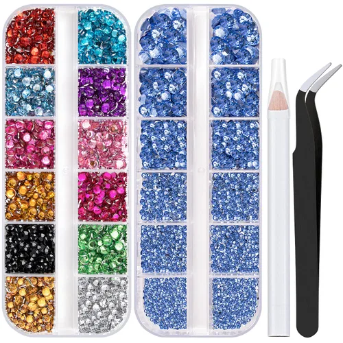 Vista 23 de Dos paquetes de diamantes de imitación de parte trasera plana, 4520 piezas de diamantes de imitación coloridos para arte de uñas, cristal colorido +