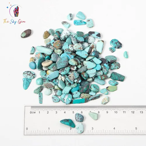 Vista 3 de Bolsas de chips de cristal turquesa - Chips de piedras preciosas turquesa sin perforar - Cristal turquesa - Chips de cristales curativos a granel