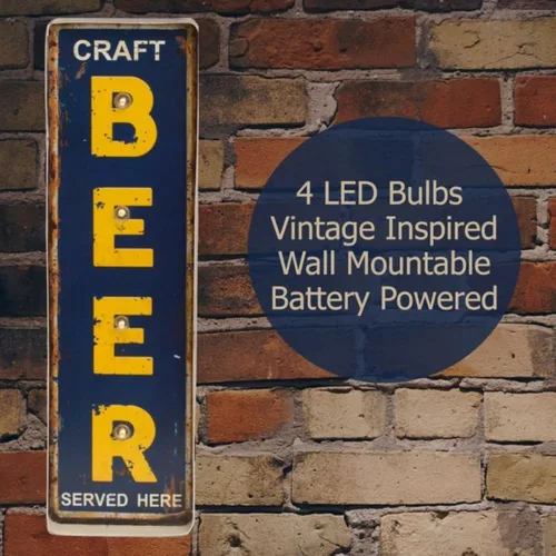 Vista 2 de Bey Berk - Letrero de metal retro retro con iluminación LED con cerveza servida aquí
