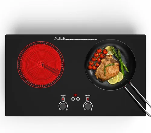 Vista 11 de Placa de cocina eléctrica, integrada y de encimera de 2 quemadores eléctricos para cocinar, 2400W 110V, 11 configuraciones de potencia, temporizador