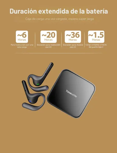 Vista 8 de Timekettle W4 Pro - Audífonos intérprete AI, traducción bidireccional de voz en tiempo real, más de 50 idiomas, traductor Bluetooth de video