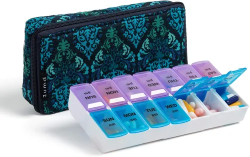 Vista 16 de Organizador Semanal de Pastillas 2 Veces al Día, Pastillero Zumd de 7 Días con Bonita Funda de Tela Acolchada con Cremallera, Estuche de Pastillas
