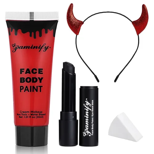 Vista 11 de Kit de pintura corporal a base de agua para Halloween, 1.01 onzas/pieza, pintura corporal a base de agua con esponja para disfraz de payaso
