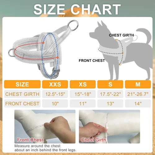 Vista 6 de BEAUTYZOO Arnés para Perros Pequeños, Juego de Arnés y Correa sin Tirones, Arnés de Pecho para Cachorros a Prueba de Escapes con Mango, Arnés Beige