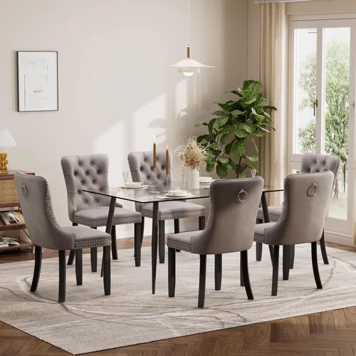 Vista 114 de Baysitone Juego de mesa de comedor de cristal de 51 pulgadas para 4, juego de 5 piezas de comedor moderno, mesa de cocina rectangular de vidrio