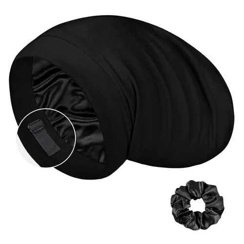 Vista 12 de LULUSILK Gorro de seda de morera 100% para dormir con coletero Azul Bijou