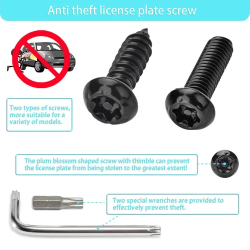 Vista 4 de Kit de tornillos antirrobo negros para matrícula, tornillos a prueba de manipulaciones para placa de matrícula, pernos de acero inoxidable 304